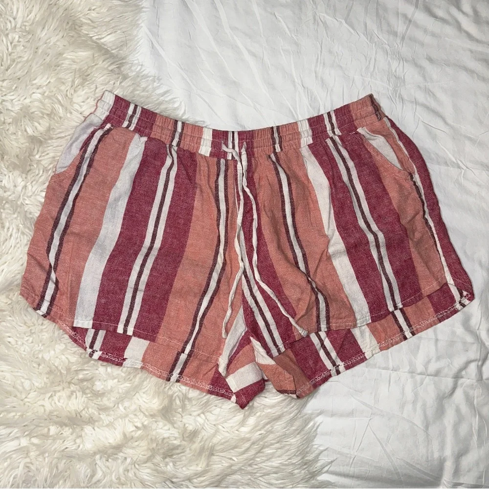Universal Thread | Pink Cream Striped Linen Blend Shorts High Rise Drawstring M